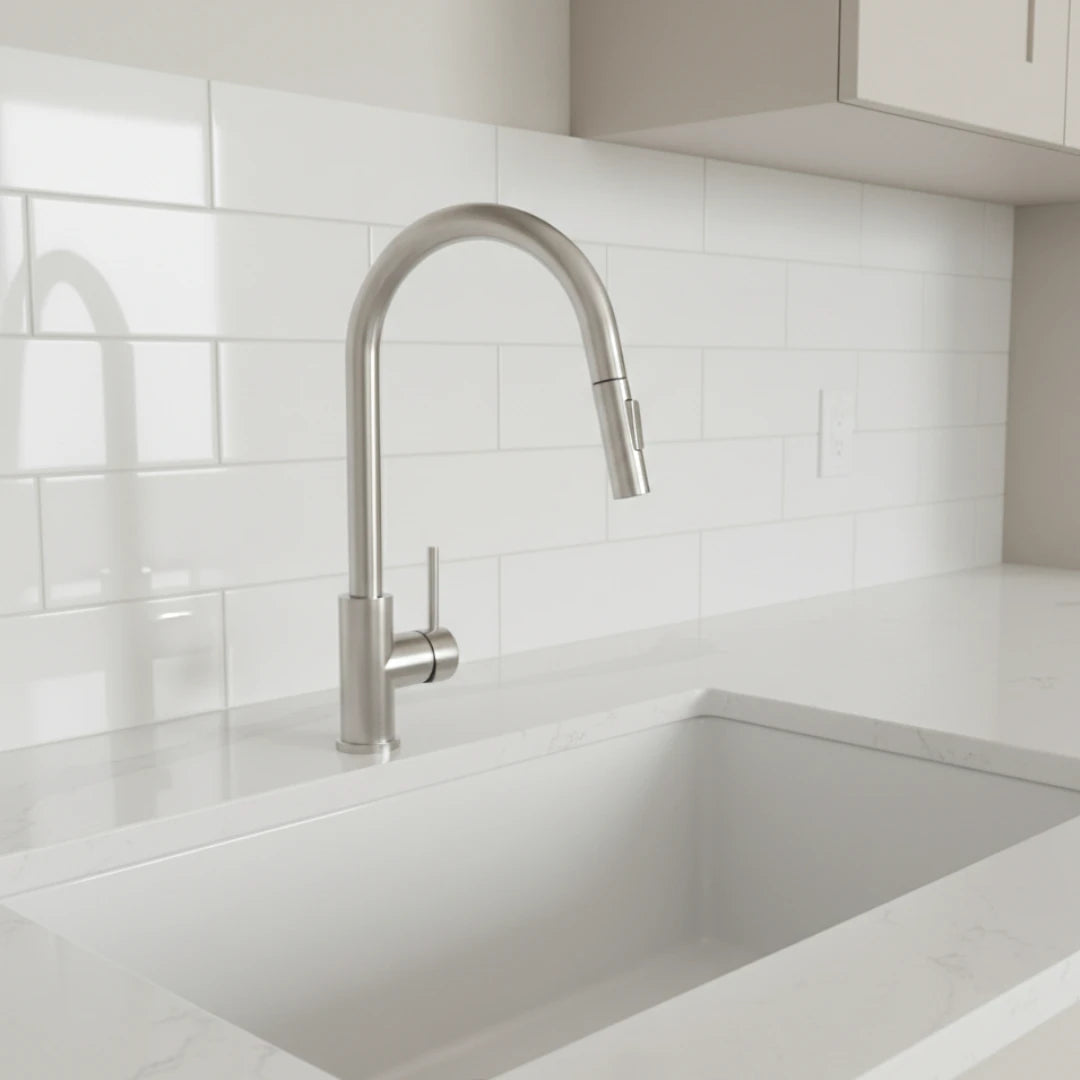 Robinet cuisine évier flexible douchette minimaliste - Argenté - Laiton