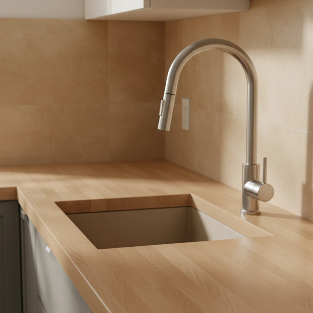 Robinet cuisine évier flexible douchette minimaliste - Argenté - Laiton