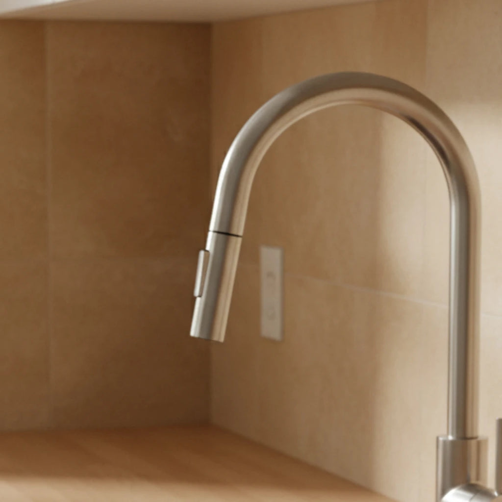 Robinet cuisine évier flexible douchette minimaliste - Argenté - Laiton