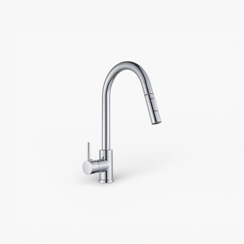 Robinet cuisine évier flexible douchette minimaliste - Argenté - Laiton
