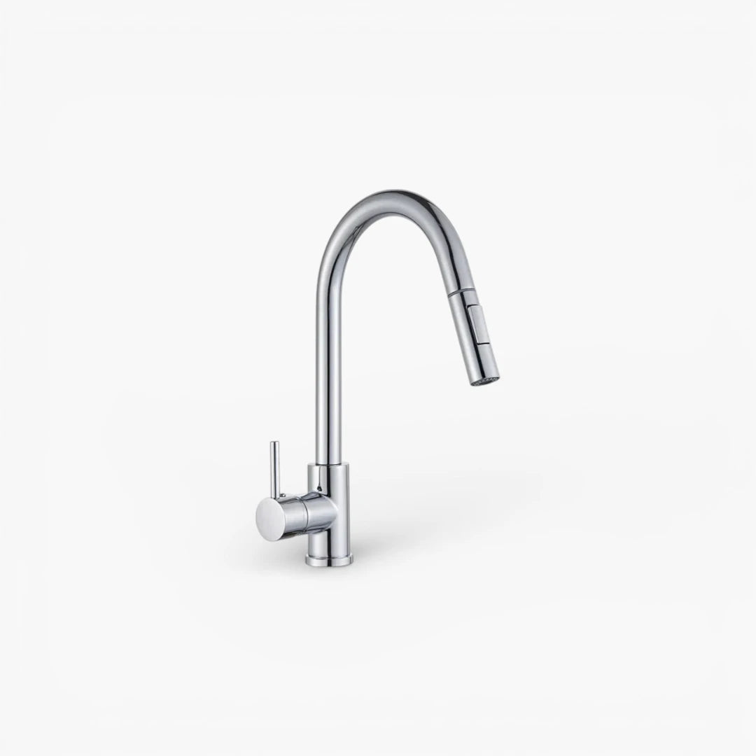 Robinet cuisine évier flexible douchette minimaliste - Argenté - Laiton