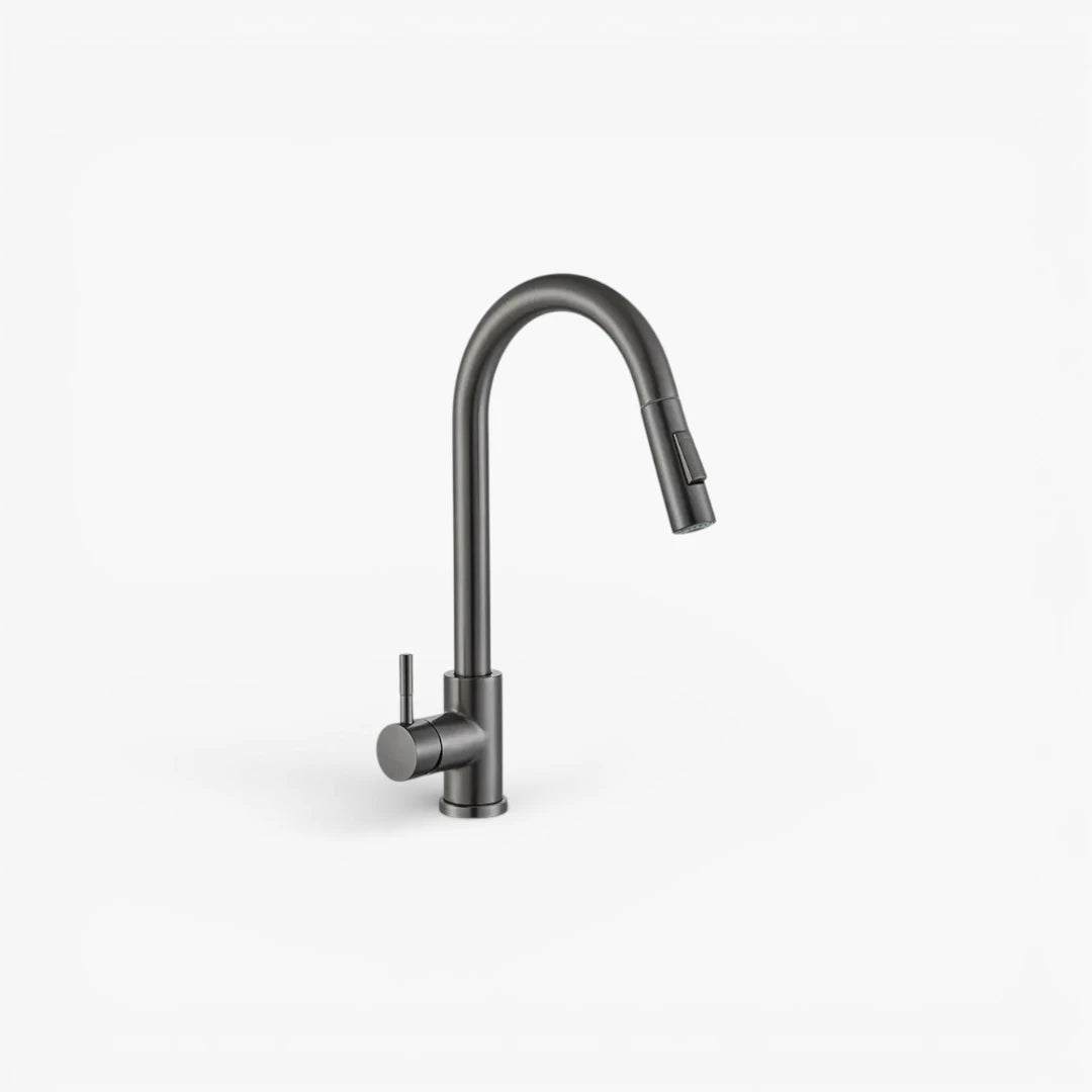 Robinet cuisine évier flexible douchette minimaliste - Argenté - Laiton