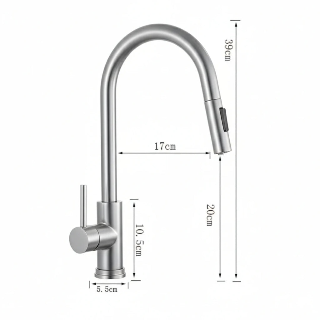 Robinet cuisine évier flexible douchette minimaliste - Argenté - Laiton