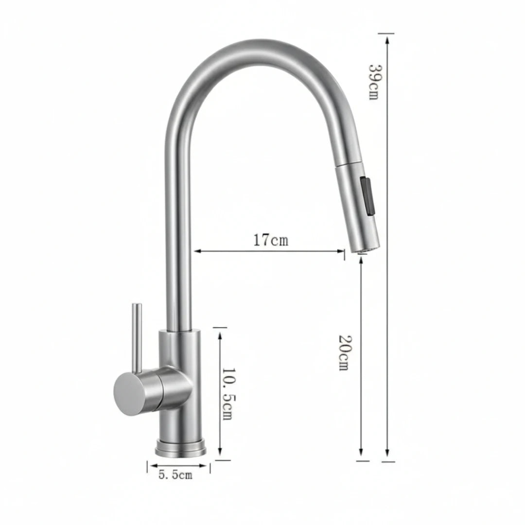 Robinet cuisine évier flexible douchette minimaliste - Argenté - Laiton