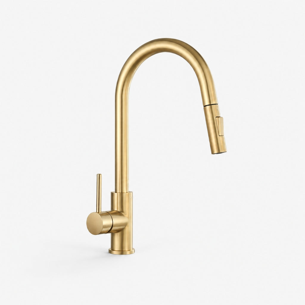 Robinet cuisine évier flexible douchette minimaliste - Doré - Laiton