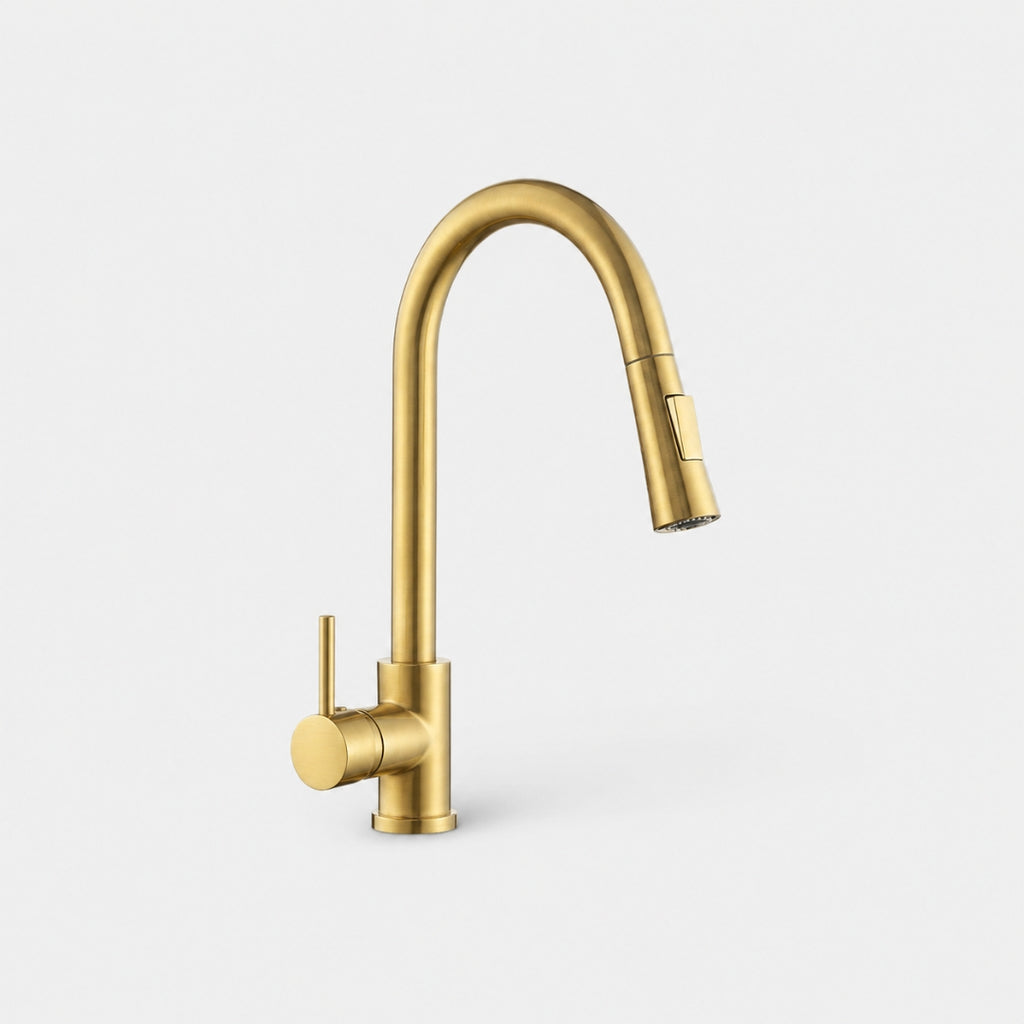 Robinet cuisine évier flexible douchette minimaliste - Doré - Laiton