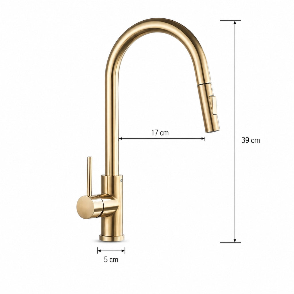 Robinet cuisine évier flexible douchette minimaliste - Doré - Laiton