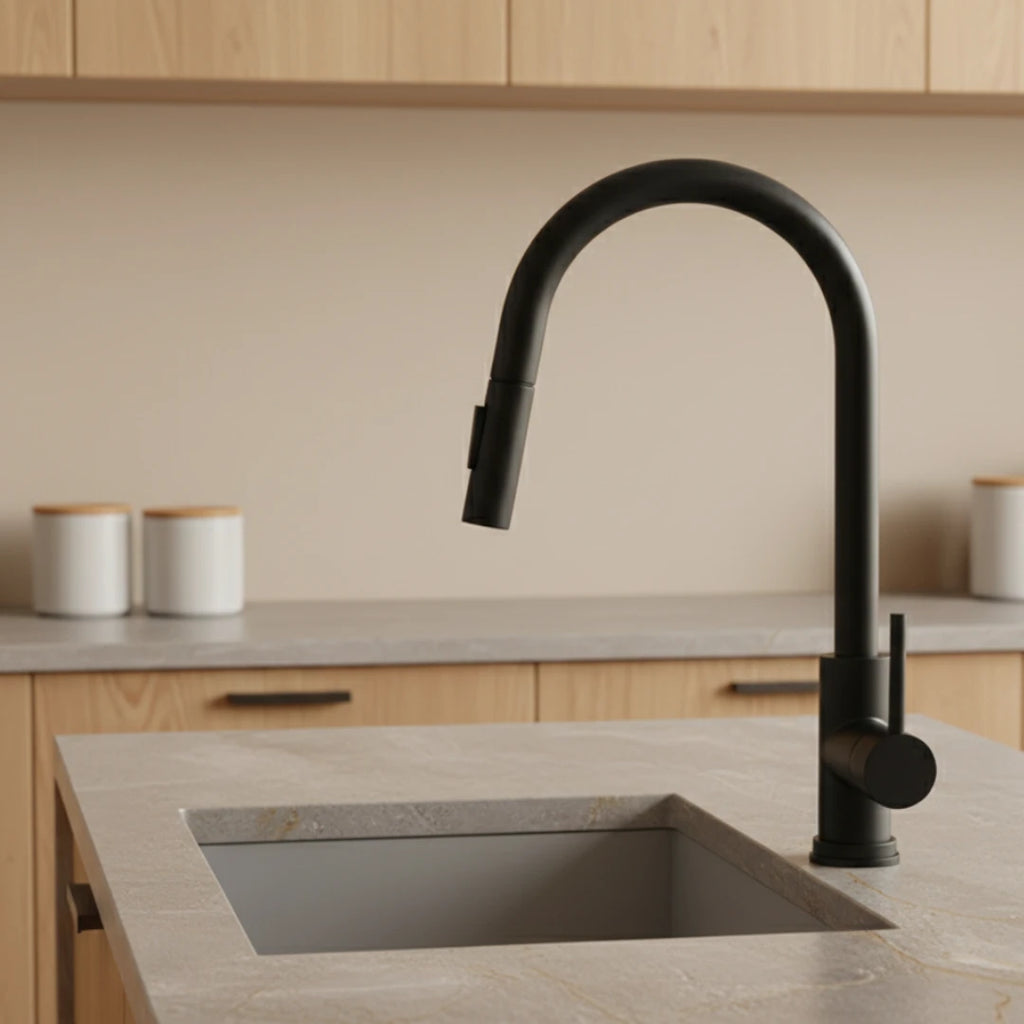 Robinet cuisine évier flexible douchette minimaliste - Noir - Laiton