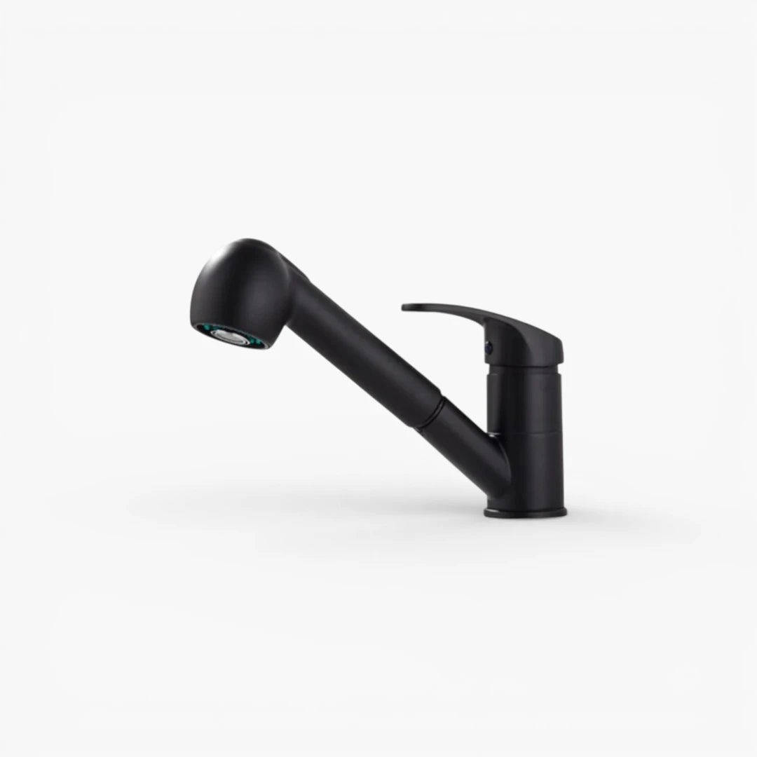 Robinet cuisine évier mitigeur flexible multijet - Noir mat - Laiton