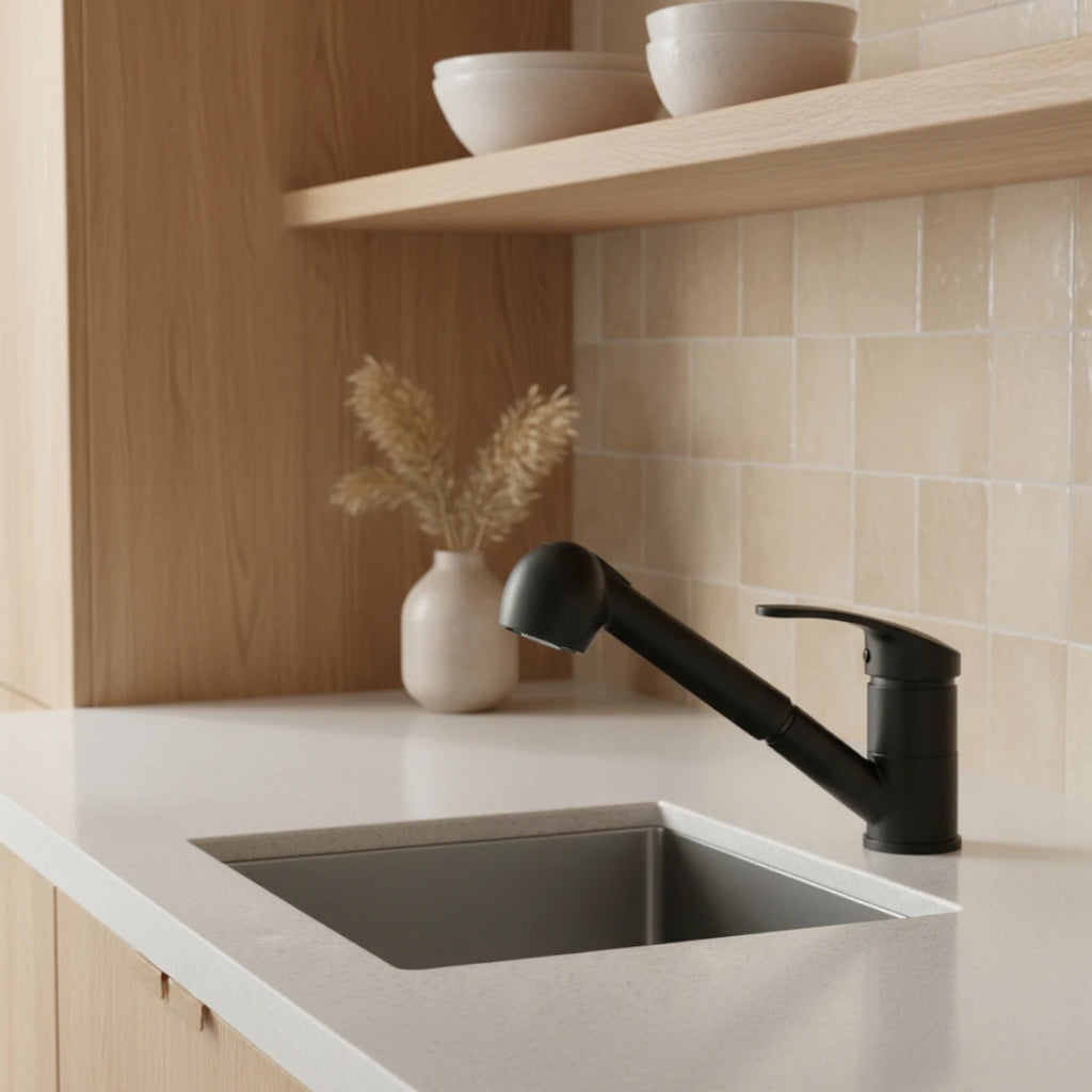 Robinet cuisine évier mitigeur flexible multijet - Noir mat - Laiton
