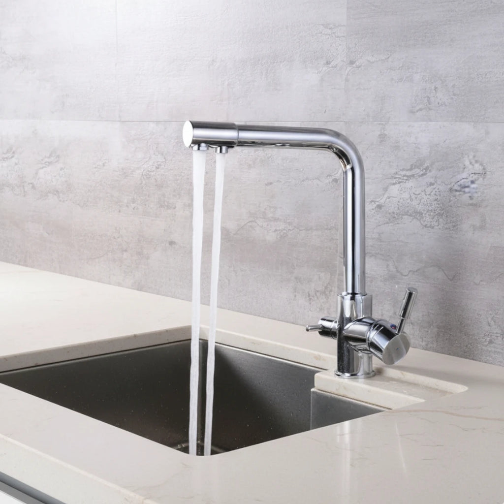Robinet cuisine évier purificateur d’eau 3 voies - Argenté - Laiton