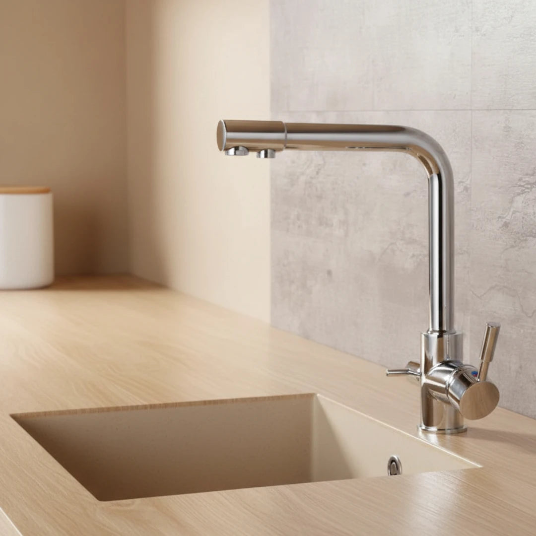 Robinet cuisine évier purificateur d’eau 3 voies - Argenté - Laiton