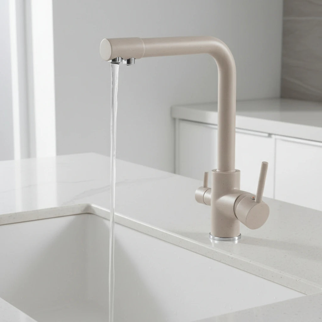 Robinet cuisine évier purificateur d’eau 3 voies - Beige tacheté - Laiton