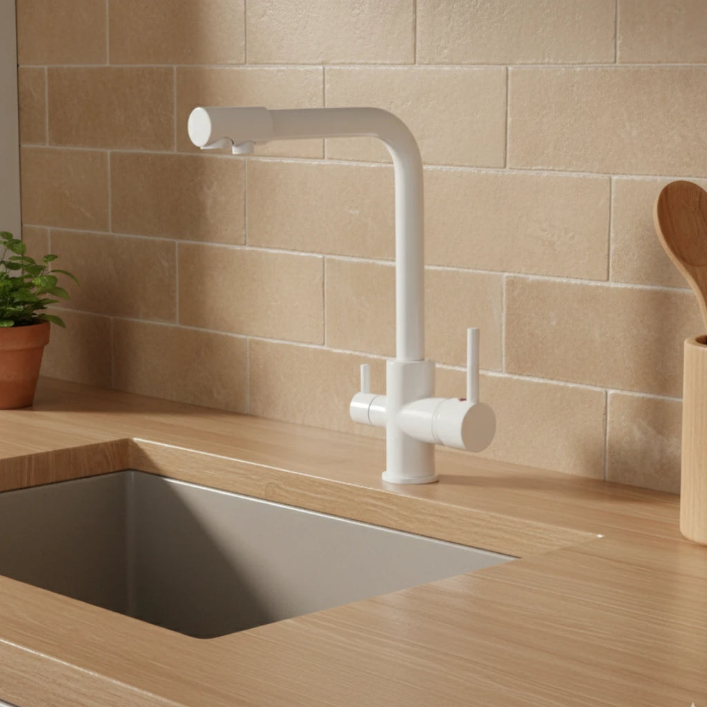 Robinet cuisine évier purificateur d’eau 3 voies - Blanc - Laiton