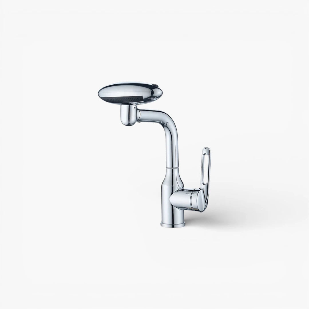 Robinet cuisine évier tête rotative fontaine cascade - Argenté