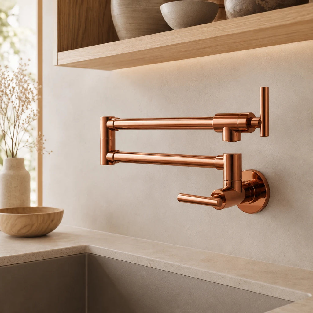 Robinet de cuisine rabattable - Doré rose - Laiton