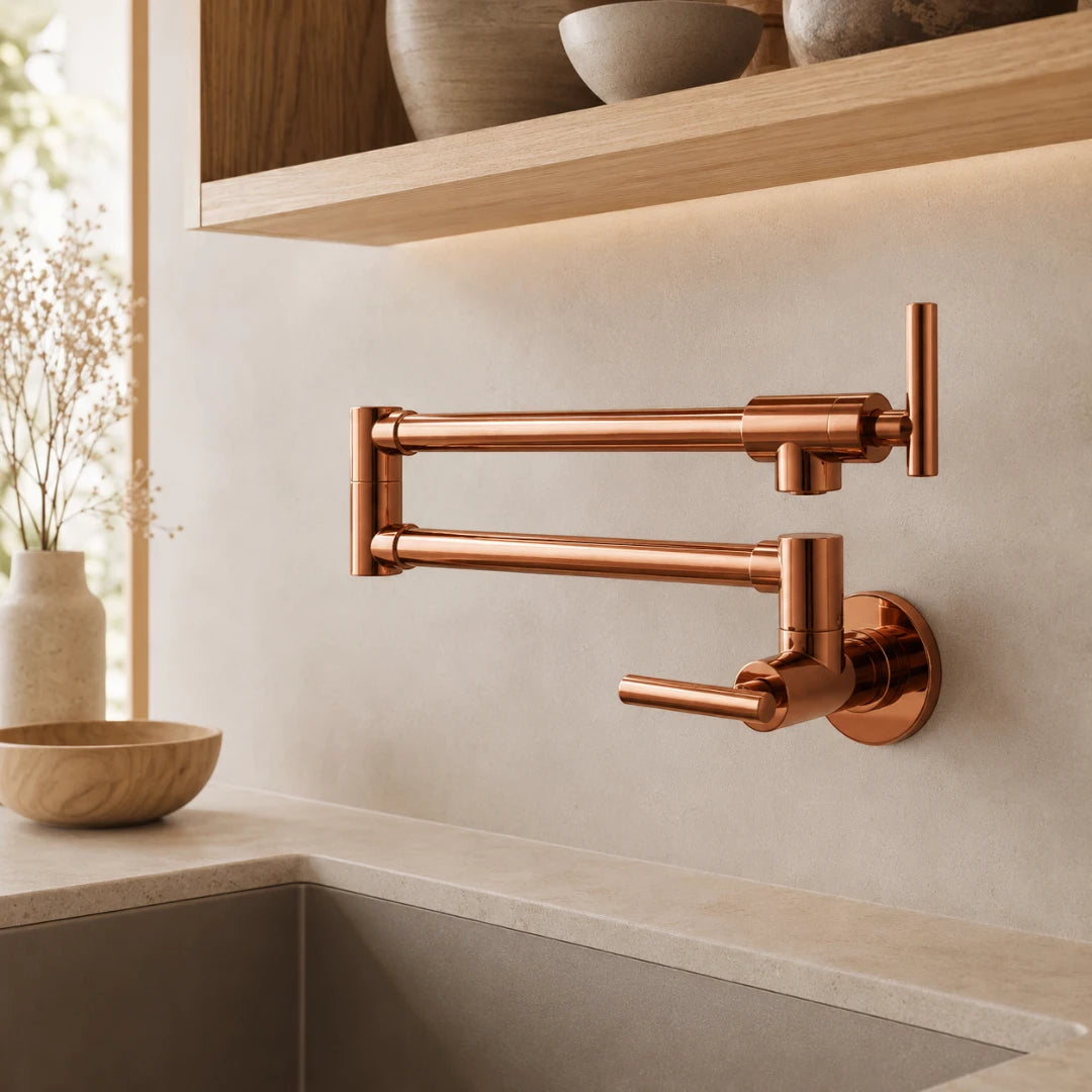 Robinet de cuisine rabattable - Doré rose - Laiton