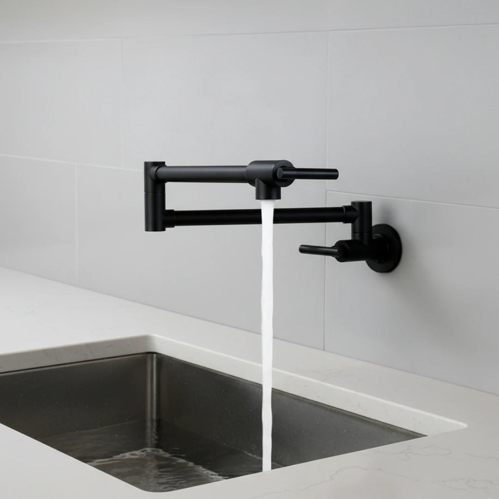 Robinet de cuisine rabattable - Noir mat - Laiton