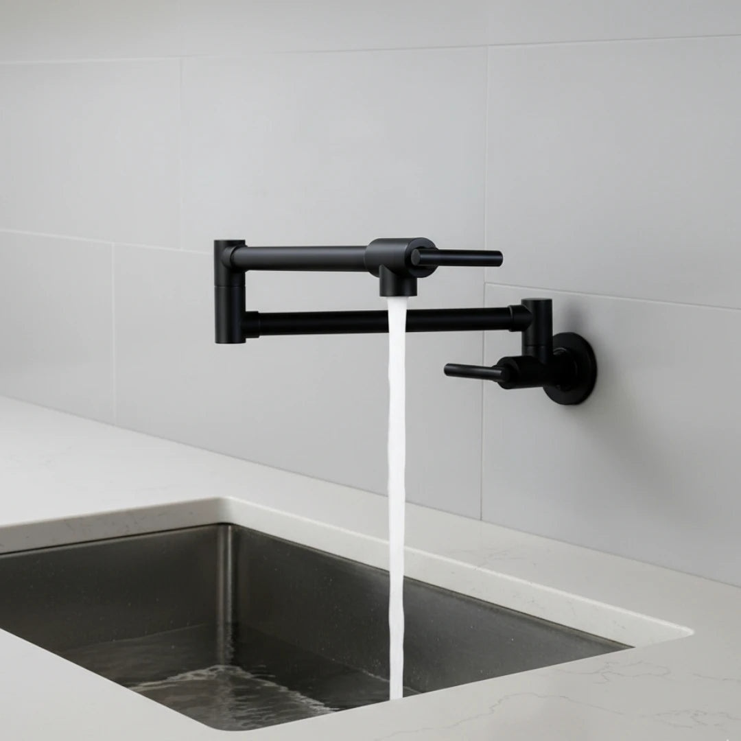 Robinet de cuisine rabattable - Noir mat - Laiton