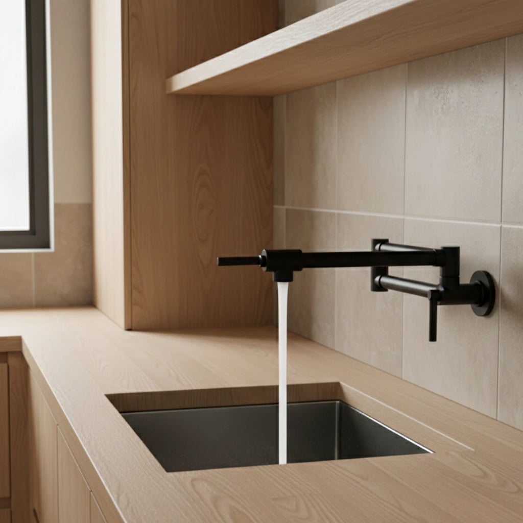 Robinet de cuisine rabattable - Noir mat - Laiton