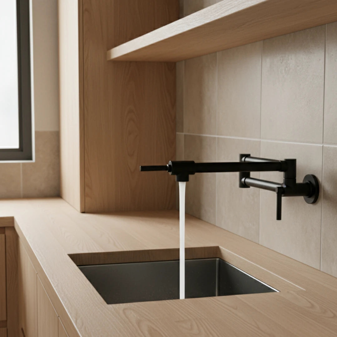 Robinet de cuisine rabattable - Noir mat - Laiton