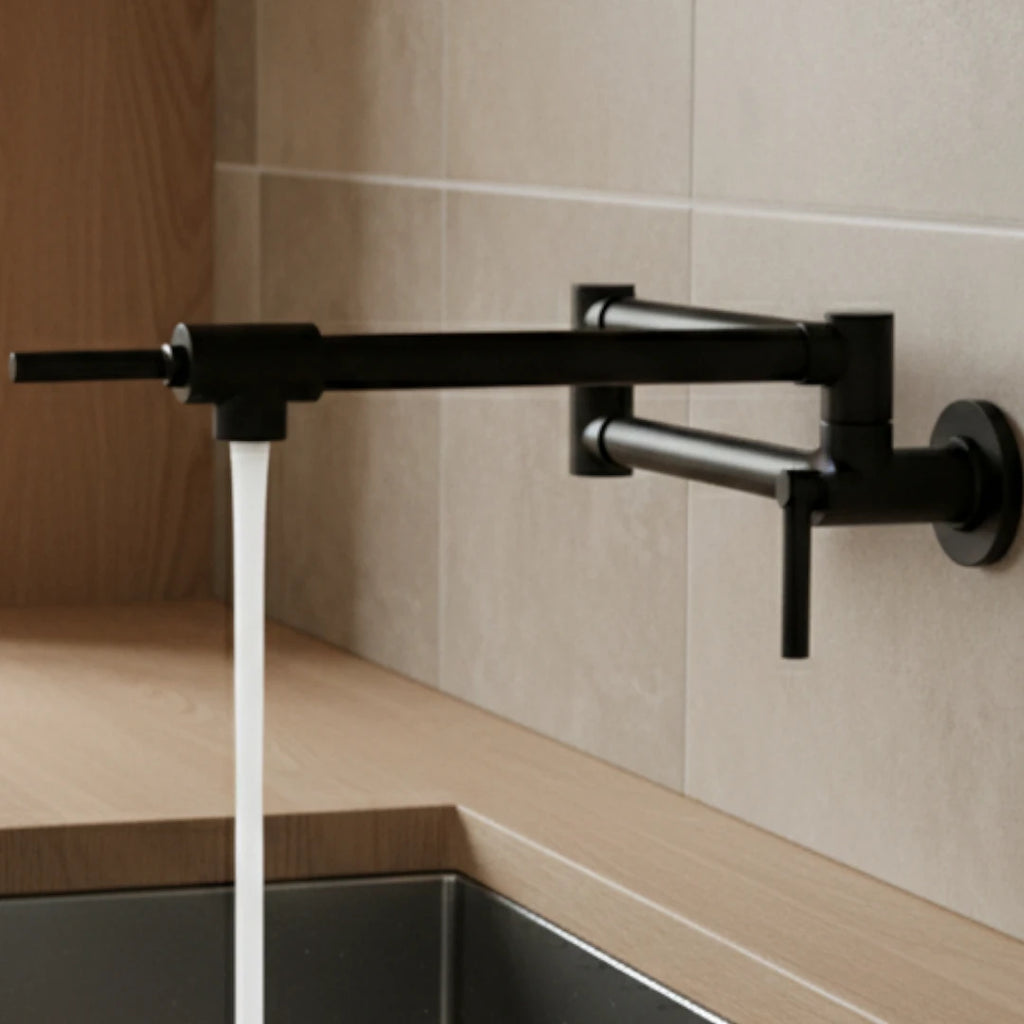 Robinet de cuisine rabattable - Noir mat - Laiton