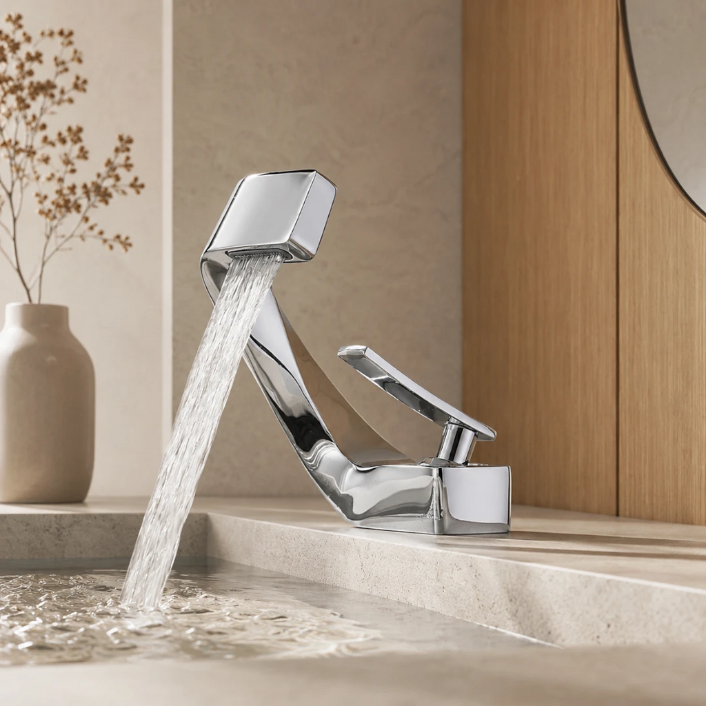 Robinet design incurvé cascade - Argenté - Laiton