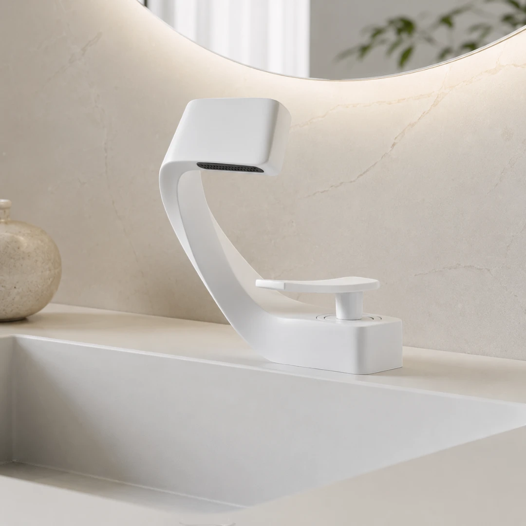 Robinet design incurvé cascade - Blanc - Laiton