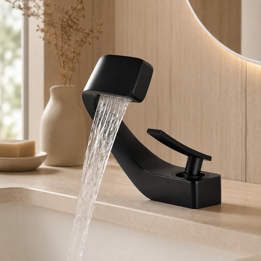 Robinet design incurvé cascade - Noir mat - Laiton