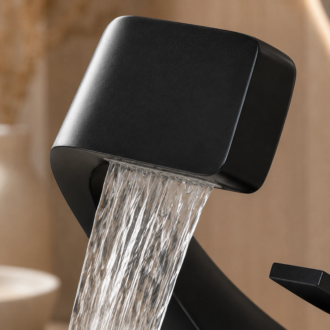 Robinet design incurvé cascade - Noir mat - Laiton