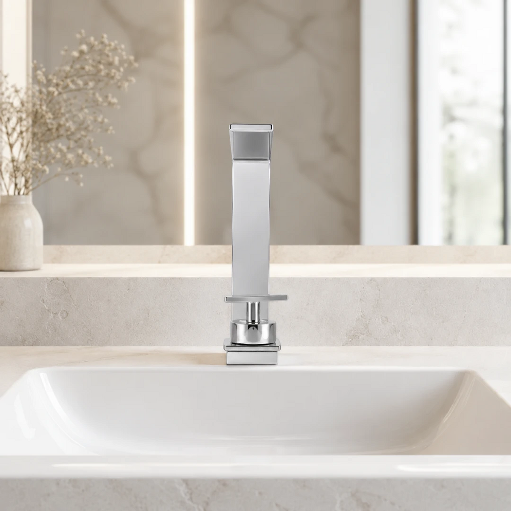 Robinet design lavabo salle de bain cascade - Argenté - Laiton