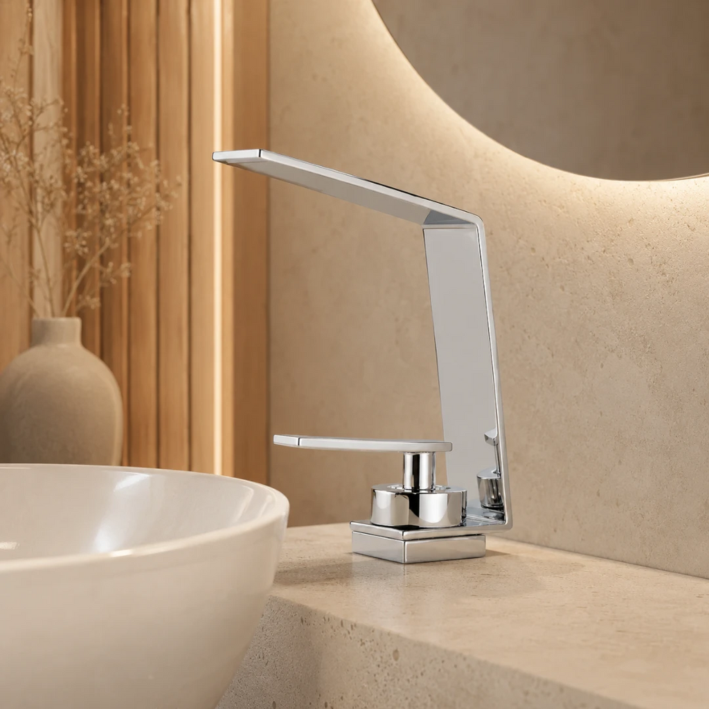 Robinet design lavabo salle de bain cascade - Argenté - Laiton