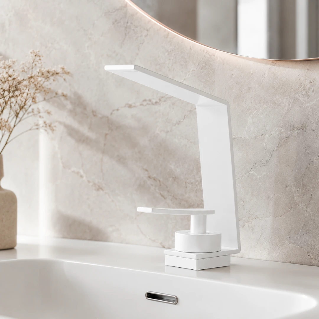 Robinet design lavabo salle de bain cascade - Blanc - Laiton
