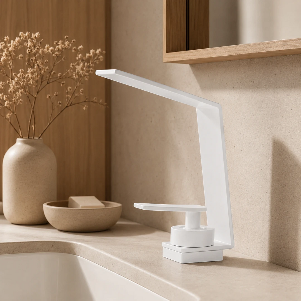 Robinet design lavabo salle de bain cascade - Blanc - Laiton