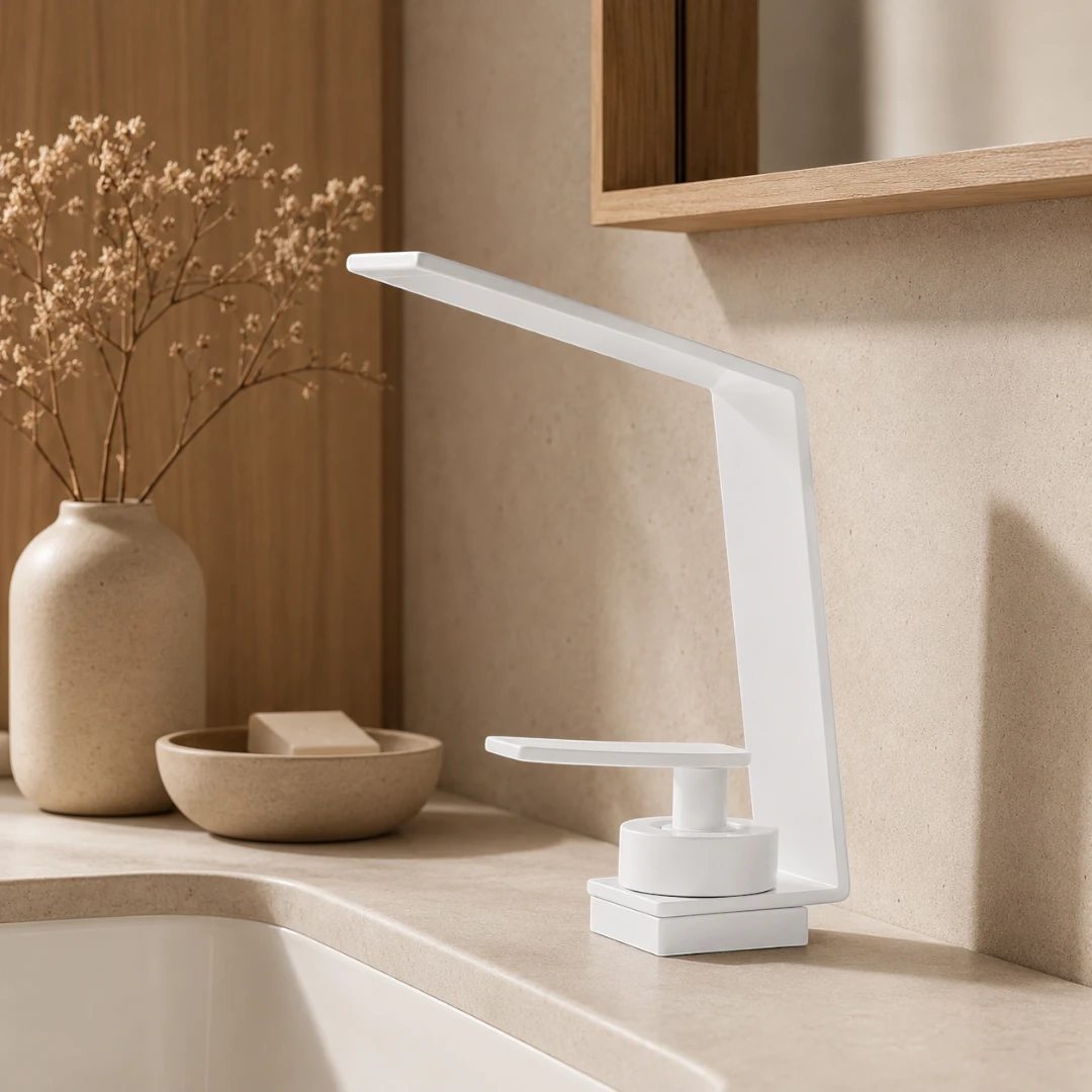Robinet design lavabo salle de bain cascade - Blanc - Laiton
