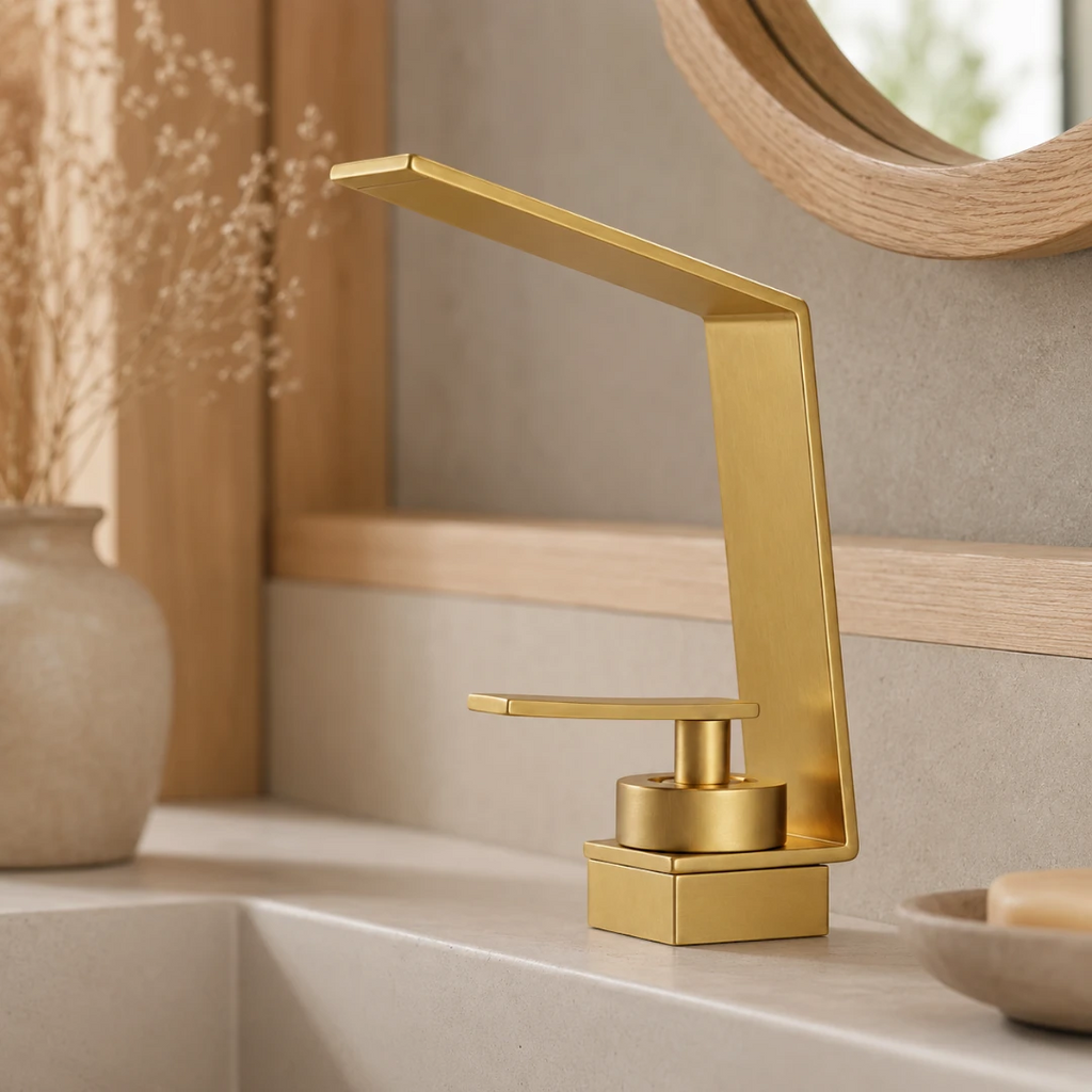 Robinet design lavabo salle de bain cascade - Doré - Laiton