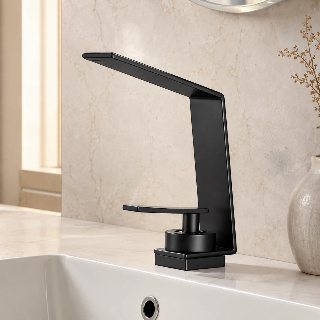 Robinet design lavabo salle de bain cascade - Noir - Laiton