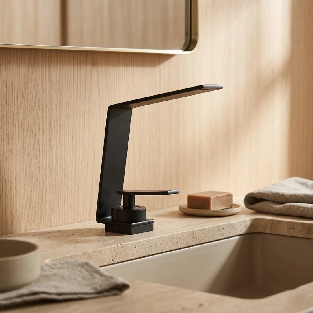 Robinet design lavabo salle de bain cascade - Noir - Laiton