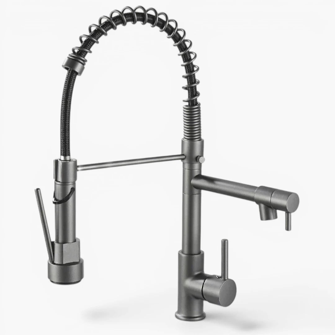 Robinet double cuisine évier douchette mitigeur bicolore - Argenté / Noir - Laiton