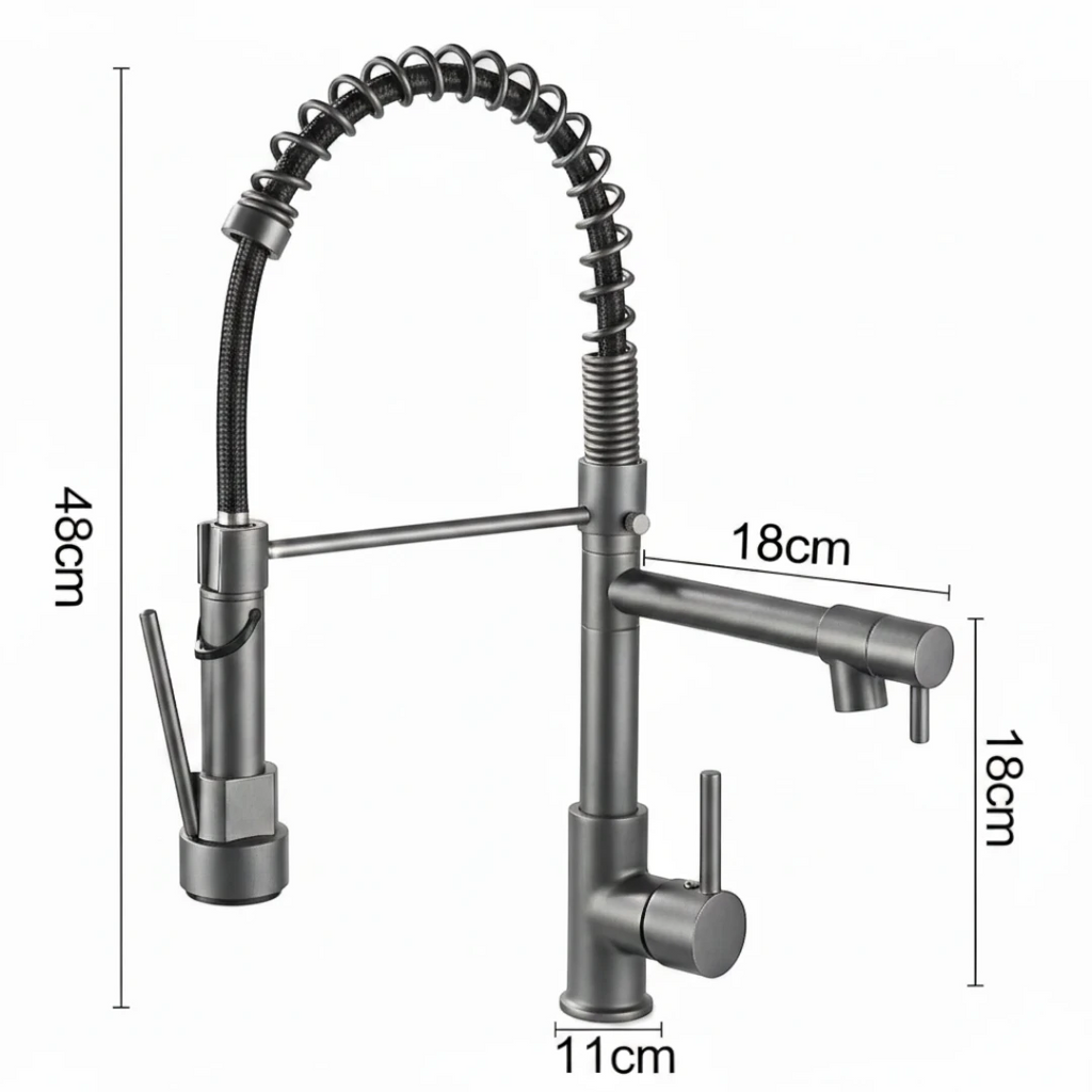 Robinet double cuisine évier douchette mitigeur bicolore - Argenté / Noir - Laiton
