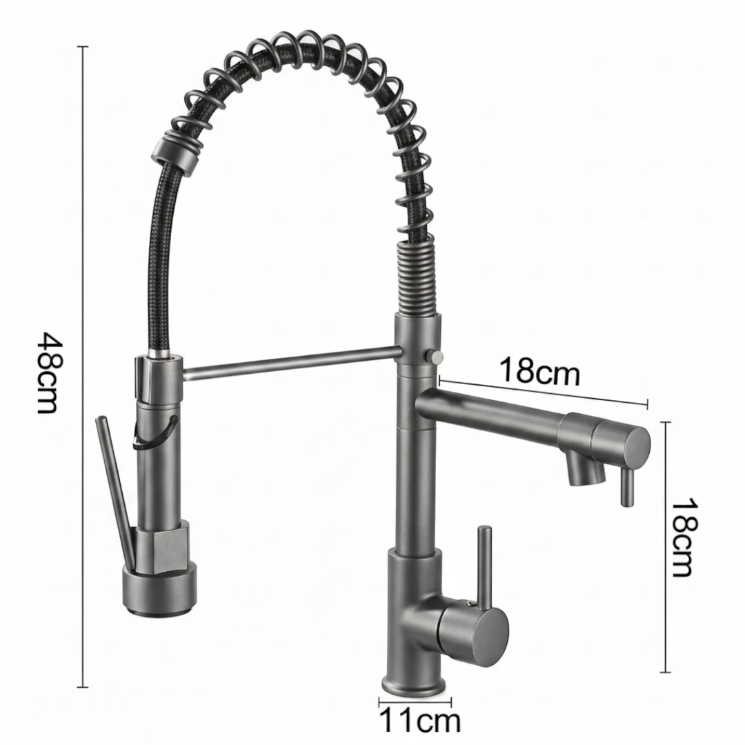 Robinet double cuisine évier douchette mitigeur bicolore - Argenté / Noir - Laiton