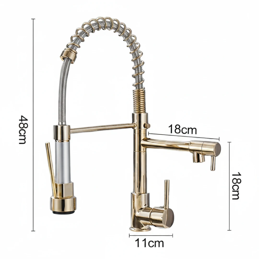 Robinet double cuisine évier douchette mitigeur bicolore - Doré / Argenté - Laiton