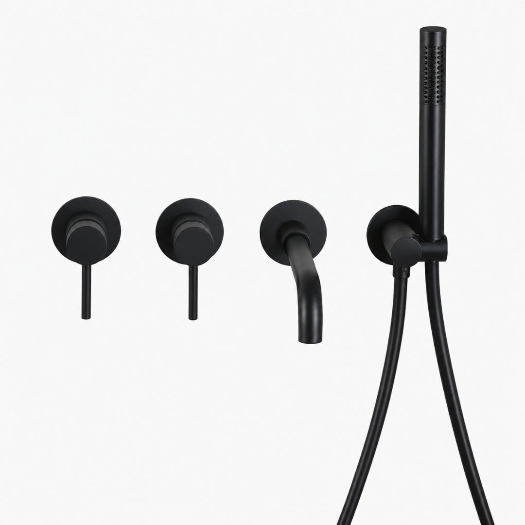 Robinet baignoire salle de bain minimaliste mural encastrable douchette - Noir - Laiton