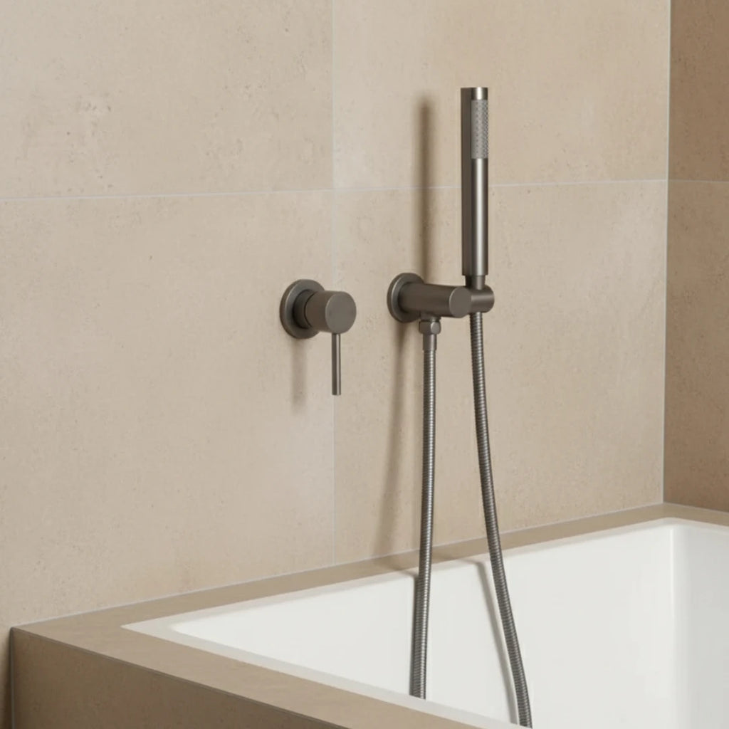 Robinet douche salle de bain douchette mitigeur rond - Argenté - Laiton