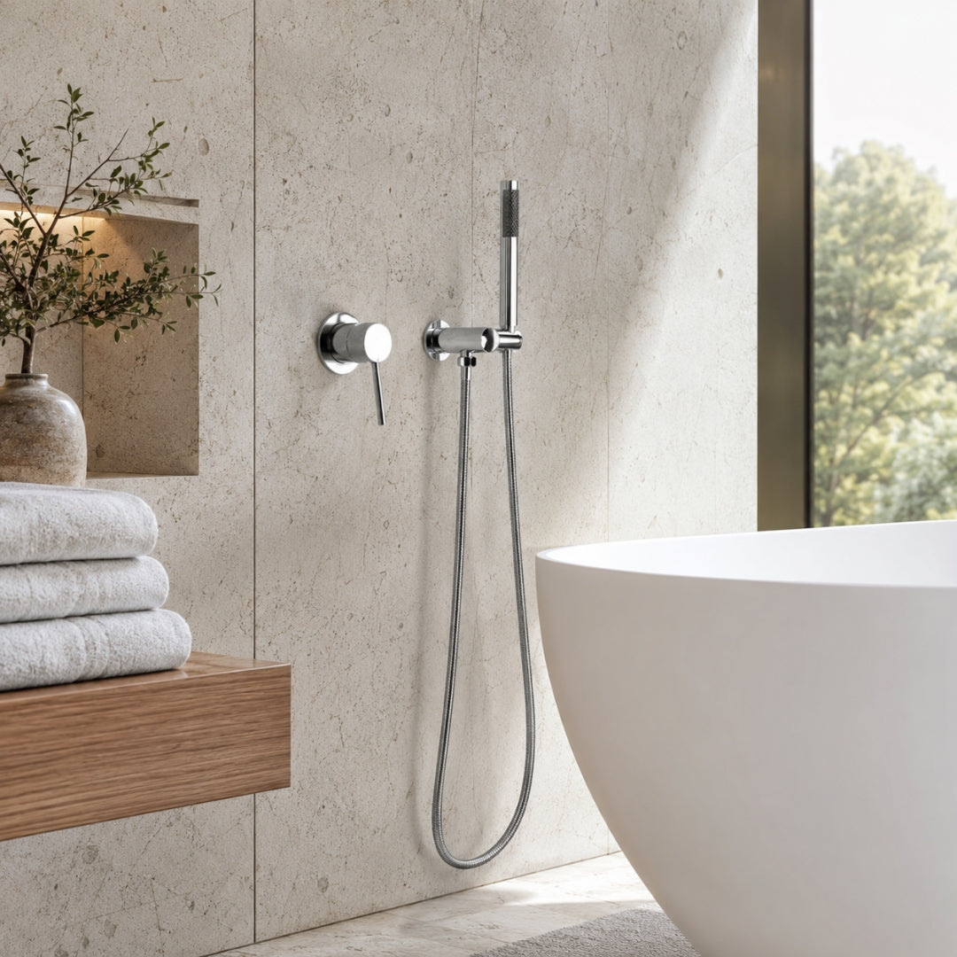 Robinet douche salle de bain douchette mitigeur rond - Argenté - Laiton