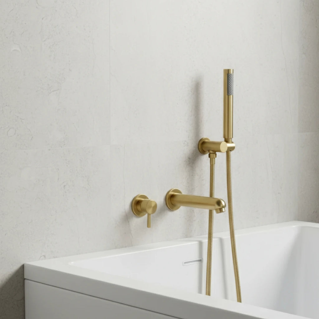 Robinet douche salle de bain douchette mitigeur rond - Doré - Laiton