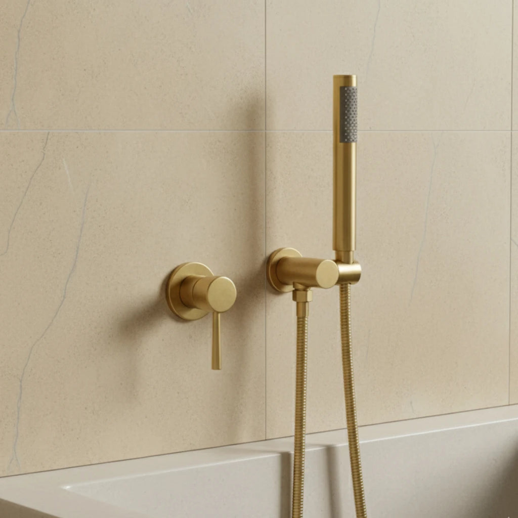 Robinet douche salle de bain douchette mitigeur rond - Doré - Laiton