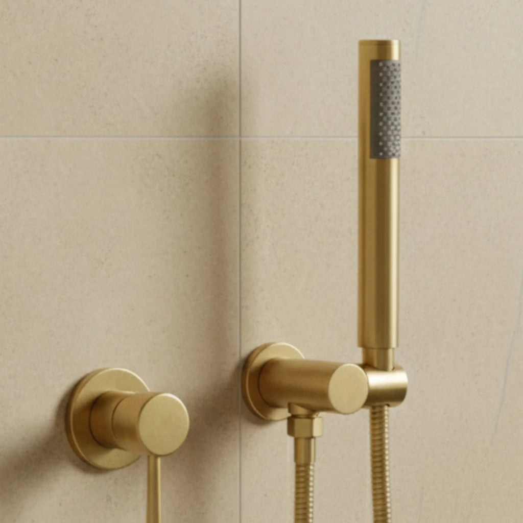 Robinet douche salle de bain douchette mitigeur rond - Doré - Laiton
