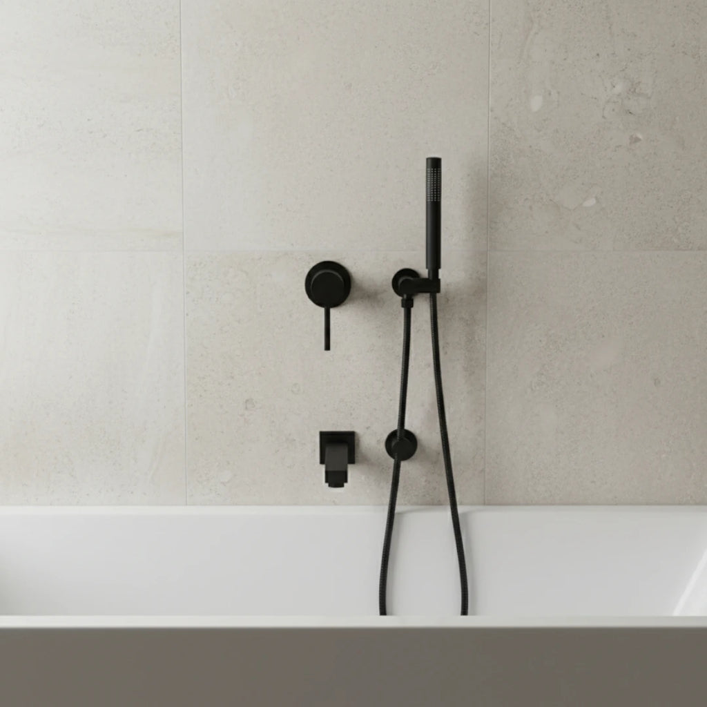 Robinet douche salle de bain douchette mitigeur rond - Noir - Laiton