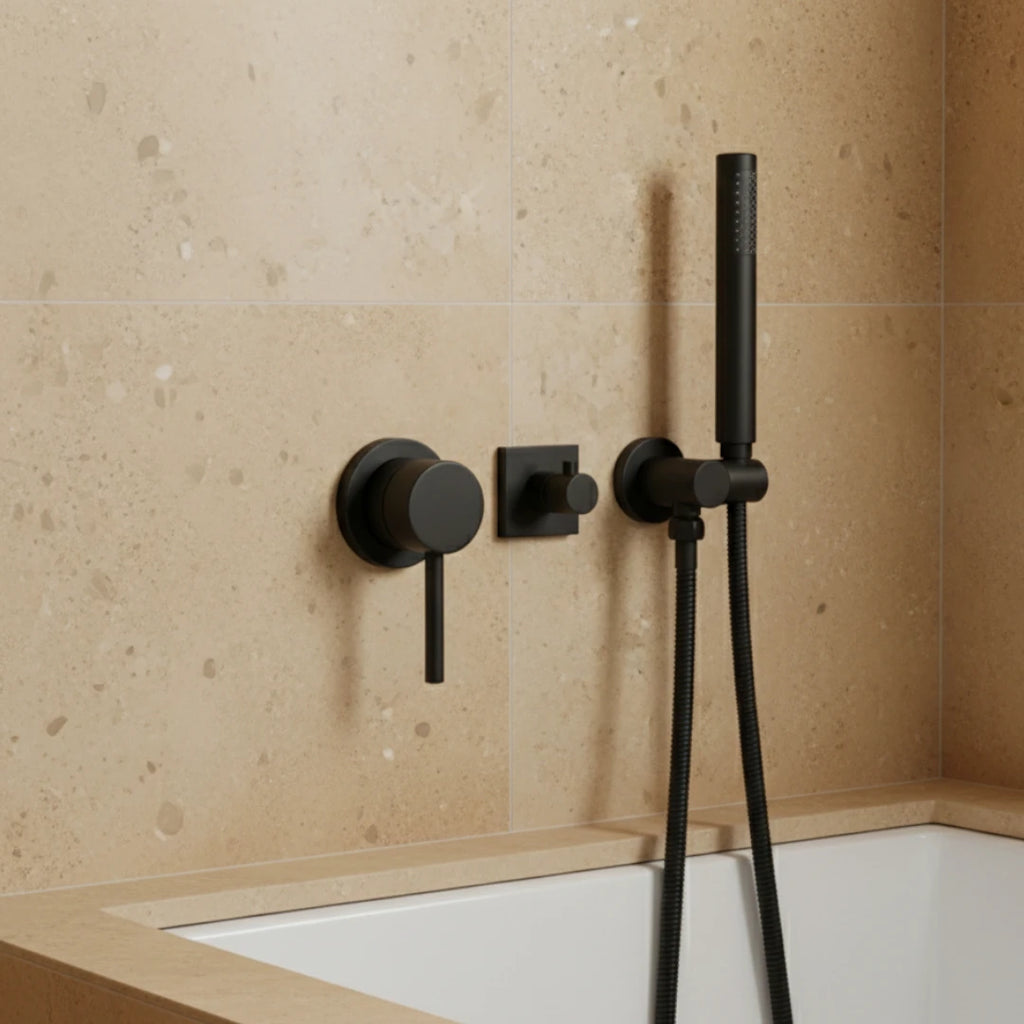 Robinet douche salle de bain douchette mitigeur rond - Noir - Laiton
